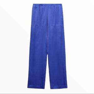 Zara full length Satin Pants in Blue